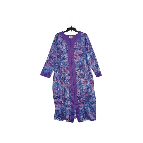 Womens Purple Floral Long Sleeve Zip-Up Lounger By Collections Etc. Mumu - Picture 1 of 5